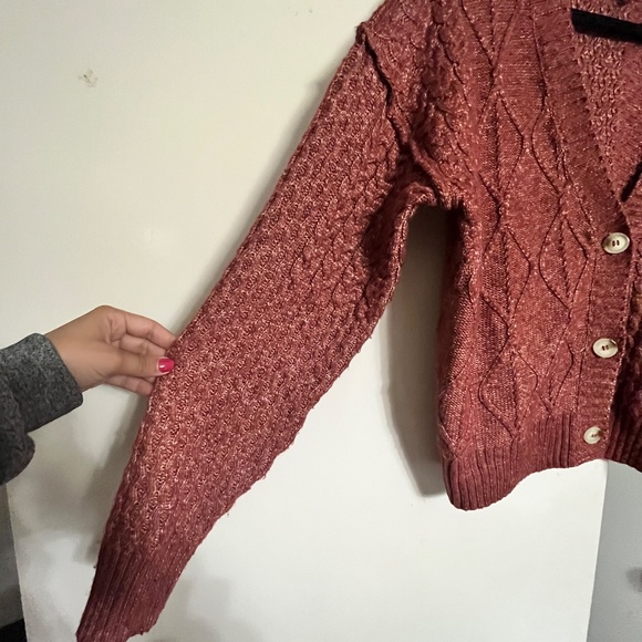 PINK ROSE BURGUNDY BUTTON UP FALL KNIT CARDIGAN SIZE MEDIUM - Picture 5 of 7